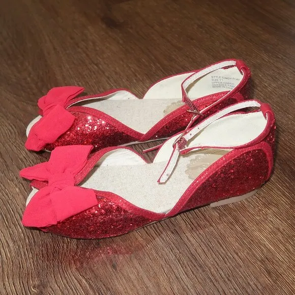 NEW Girls Joyfolie Cindy Flat Bow Mary Janes Sparkly Red Holiday Shoes Youth 1