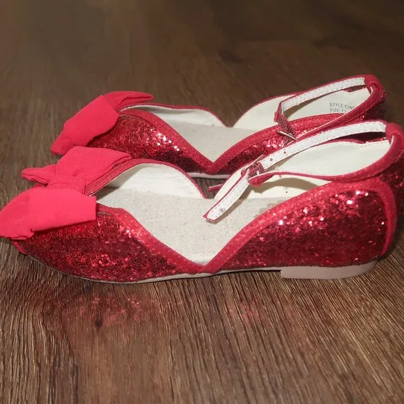 NEW Girls Joyfolie Cindy Flat Bow Mary Janes Sparkly Red Holiday Shoes Youth 1