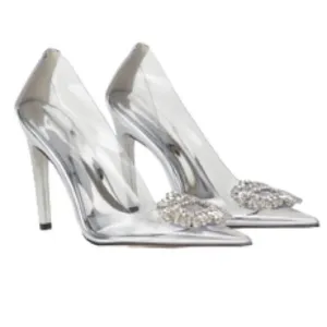 New GOOD AMERICAN Clear Cinderella Rhinestone Heel Stiletto Silver Size 11