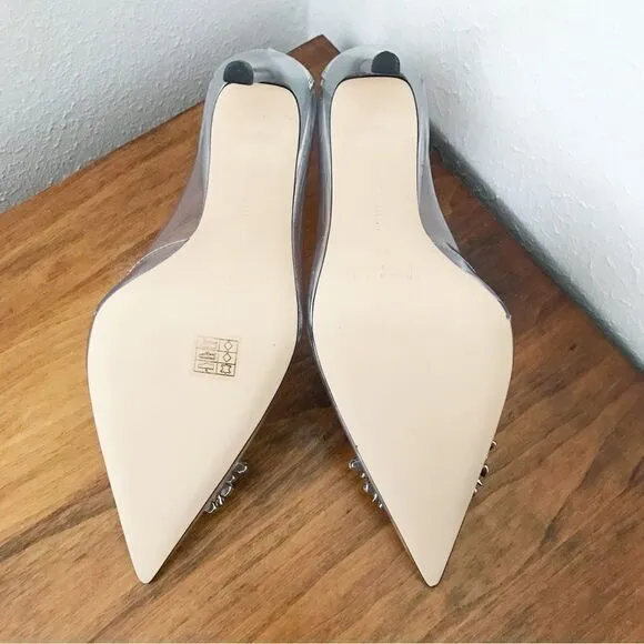 New GOOD AMERICAN Clear Cinderella Rhinestone Heel Stiletto Silver Size 11