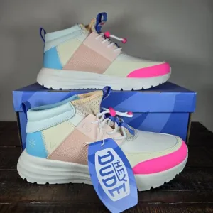 NEW Hey Dude Sirocco Mid Colorblock Womens Size 7 Trail Walking Shoe Cream Multi