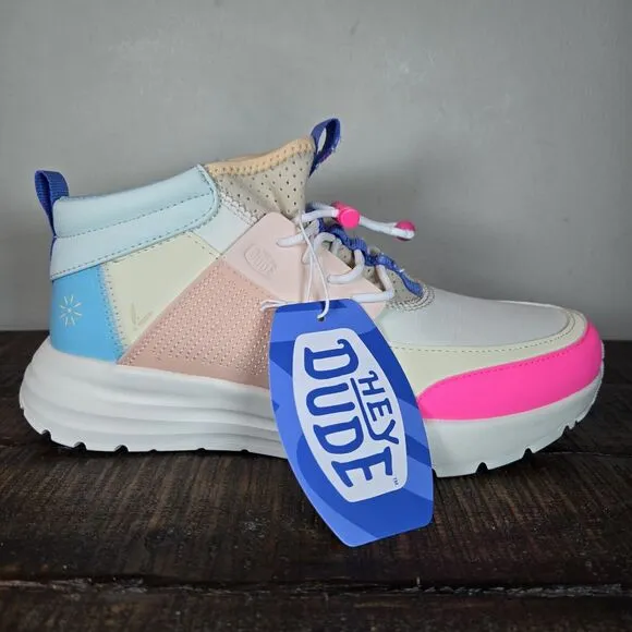 NEW Hey Dude Sirocco Mid Colorblock Womens Size 7 Trail Walking Shoe Cream Multi