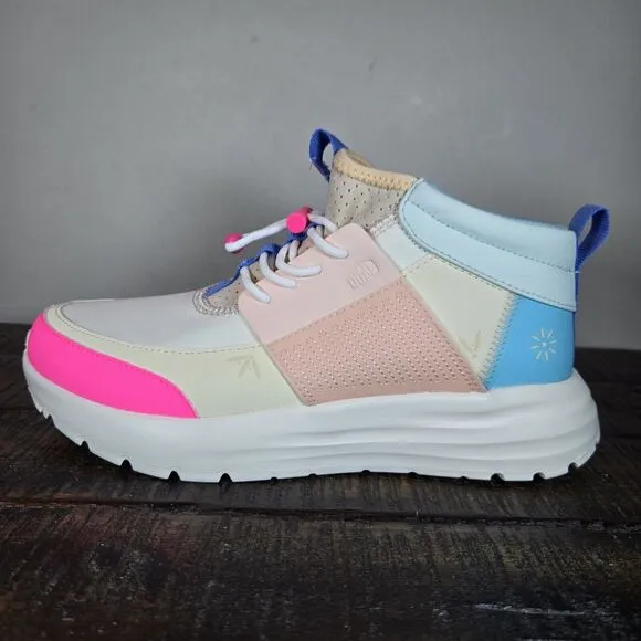NEW Hey Dude Sirocco Mid Colorblock Womens Size 7 Trail Walking Shoe Cream Multi
