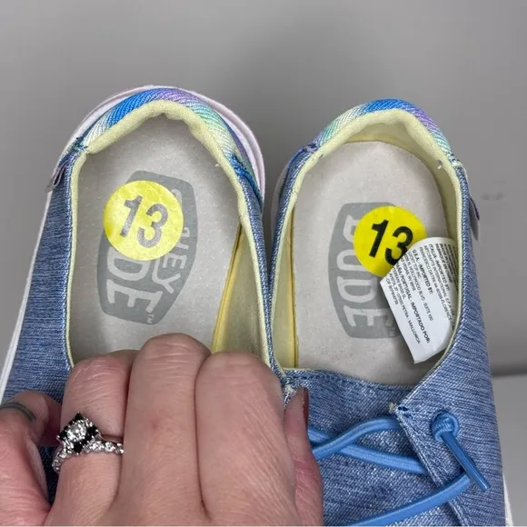 NEW Hey Dude Wendy Youth Sparkle Denim Slip On Shoes K13