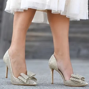 NEW INC | Kenjay Metallic D'Orsay Bow Heels