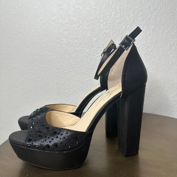 NEW Jessica Simpson Platform Sandals Heels Shoes Studded Party Ankle Black 10