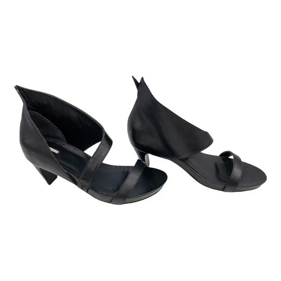 New Leon Max Marisol Black Sandal Leather Cut out Open Toe 7