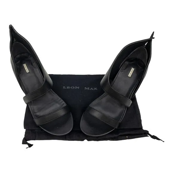 New Leon Max Marisol Black Sandal Leather Cut out Open Toe 7