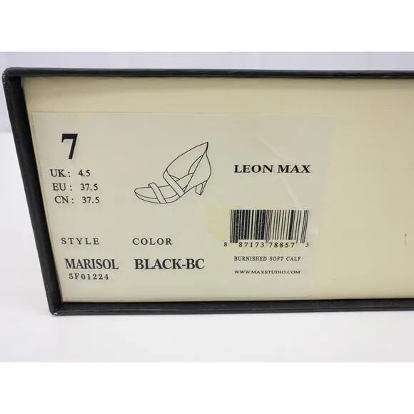 New Leon Max Marisol Black Sandal Leather Cut out Open Toe 7