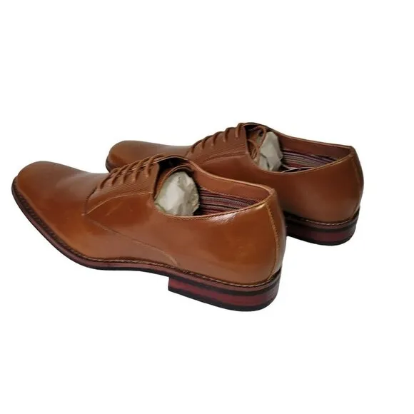 NEW Men's Cognac Brown Oxford Dress Shoes Lace Up Square Toe