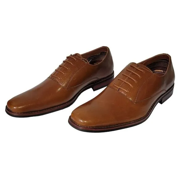 NEW Men's Cognac Brown Oxford Dress Shoes Lace Up Square Toe