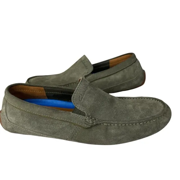 New Men’s Extreme Comfort By Clarks Markman Plain Shoe Size 8.5 Olive Suede