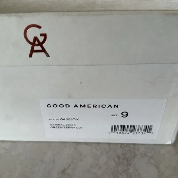 NEW NIB Good American Green Terry Slip-on Kitten Heel Sandal Size 9