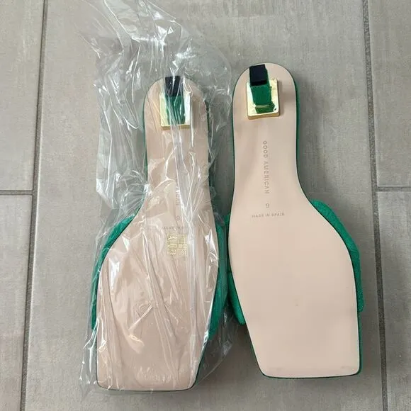 NEW NIB Good American Green Terry Slip-on Kitten Heel Sandal Size 9