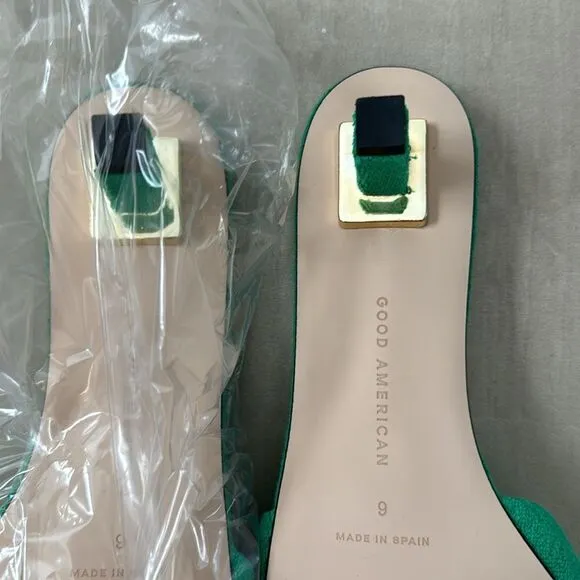 NEW NIB Good American Green Terry Slip-on Kitten Heel Sandal Size 9
