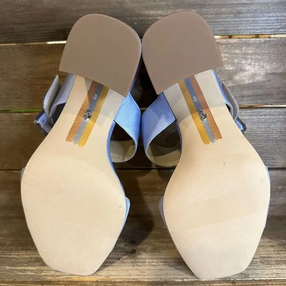 New NIB Womens Sam Edelman Dalton Blue Satin Open Toe Heels‎ Shoes Size 8 M