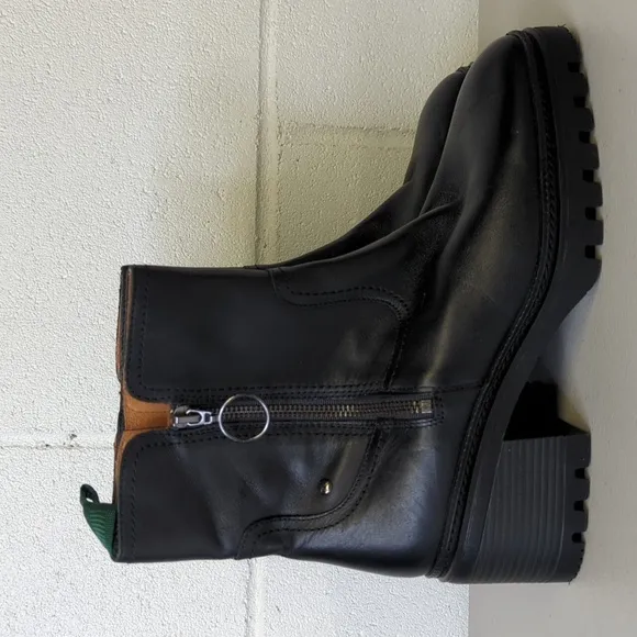 New Pikolinos sz 40 US 9 black combat boots leather Valladolid side zip block