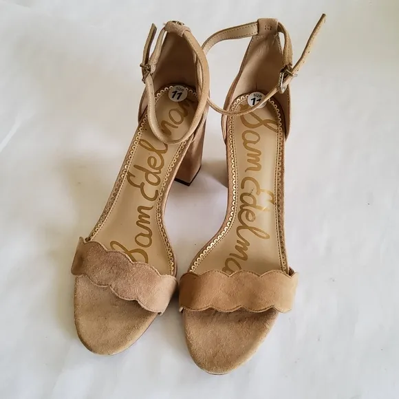 New Sam Edelman Suede Leather Ankle Strap Block Heel Sandals Size 11