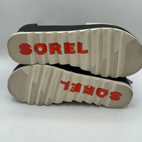 NEW Sorel Cameron Flatform Ankle Strap Platform Wedge Sandals Leather Black 8.5