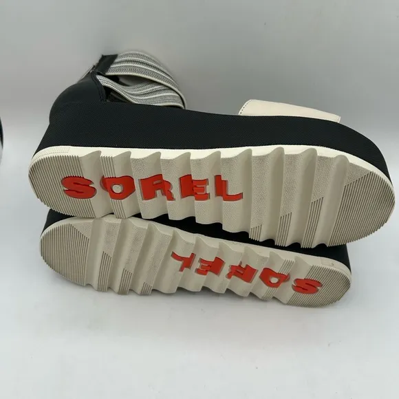NEW Sorel Cameron Flatform Ankle Strap Platform Wedge Sandals Leather Black 8.5