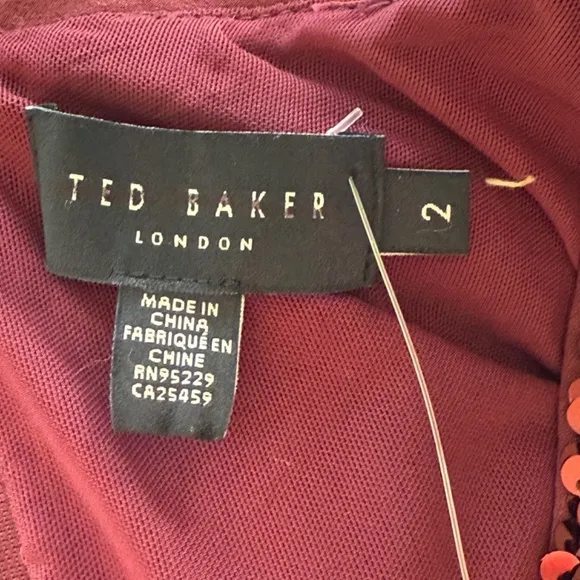 New! Ted Baker Emalee Plunge Neck Sequin Midi Dress Burgundy nwot 33990