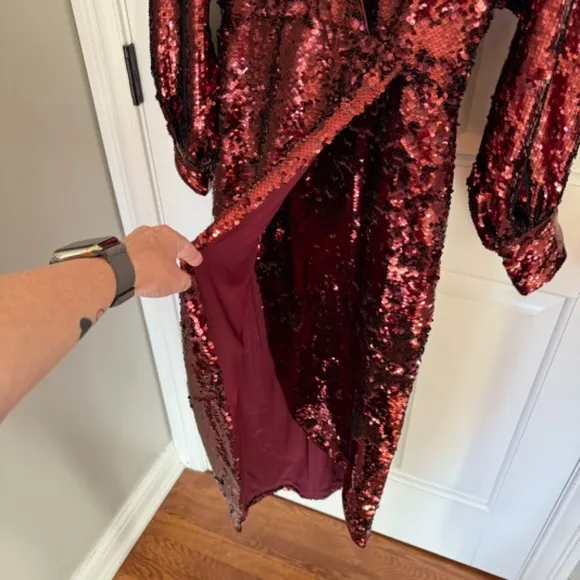 New! Ted Baker Emalee Plunge Neck Sequin Midi Dress Burgundy nwot 33990