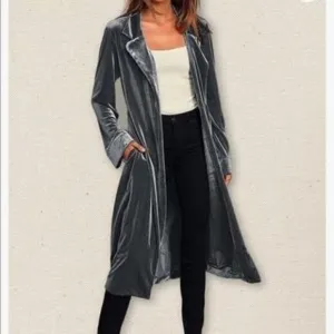 NEW Velvet Open Front Cardigan Coat With Belt