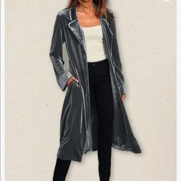 NEW Velvet Open Front Cardigan Coat With Belt