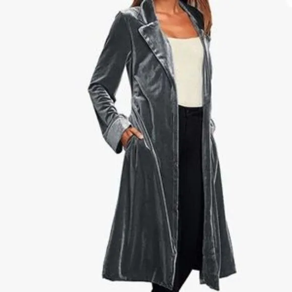 NEW Velvet Open Front Cardigan Coat With Belt