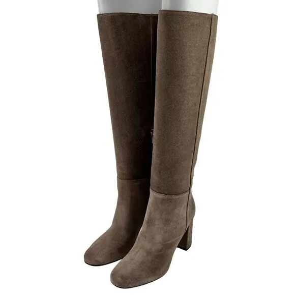 New Via Spiga Women Knee-High Booties Brown Suede Boots Block Heel Shoes US 4.5