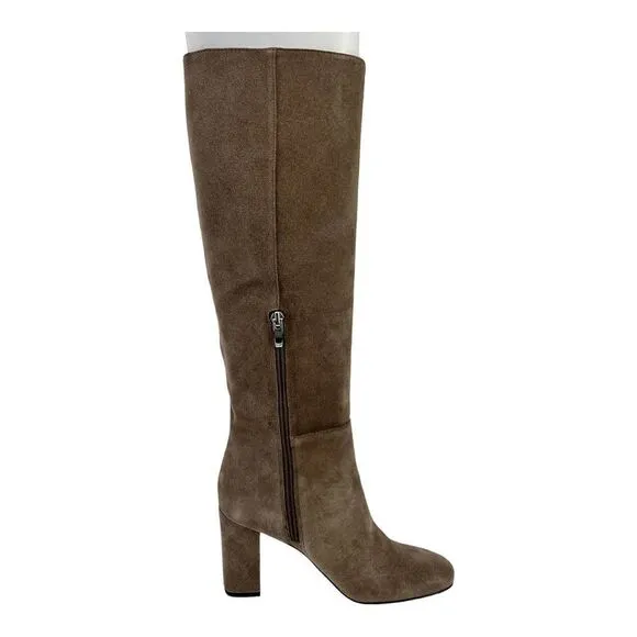 New Via Spiga Women Knee-High Booties Brown Suede Boots Block Heel Shoes US 4.5
