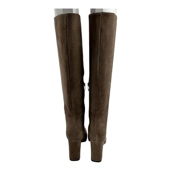 New Via Spiga Women Knee-High Booties Brown Suede Boots Block Heel Shoes US 4.5
