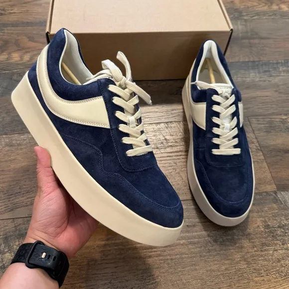 NEW Vince Warren Court Leather Sneakers Blue Platform Fashion Shoes Womens 12 M