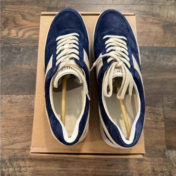 NEW Vince Warren Court Leather Sneakers Blue Platform Fashion Shoes Womens 12 M