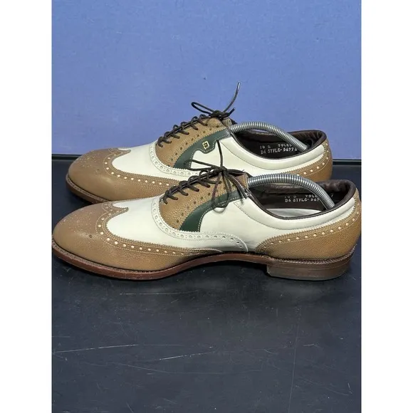 NEW Vintage Footjoy Classics Mens Golf Shoes Style 56978 WH/TAN/GREEN 14B