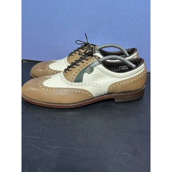 NEW Vintage Footjoy Classics Mens Golf Shoes Style 56978 WH/TAN/GREEN 14B