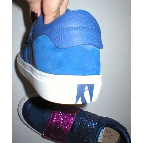 New Womens Glitter Shoes Fashion Casual Sneakers 7.5 Blue Purple Strap Skechers