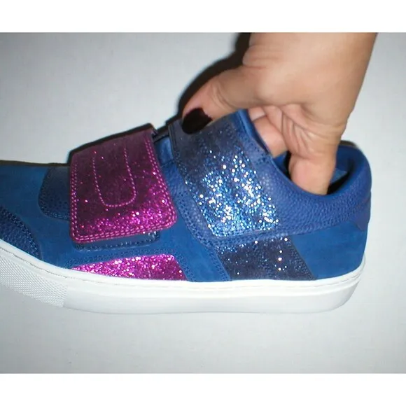 New Womens Glitter Shoes Fashion Casual Sneakers 7.5 Blue Purple Strap Skechers