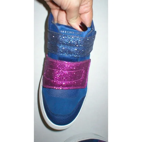 New Womens Glitter Shoes Fashion Casual Sneakers 7.5 Blue Purple Strap Skechers