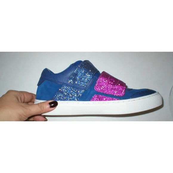 New Womens Glitter Shoes Fashion Casual Sneakers 7.5 Blue Purple Strap Skechers