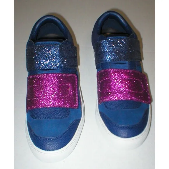 New Womens Glitter Shoes Fashion Casual Sneakers 7.5 Blue Purple Strap Skechers
