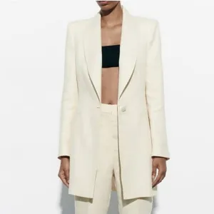 NEW Zara Metallic Thread Long Blazer Dress Cream