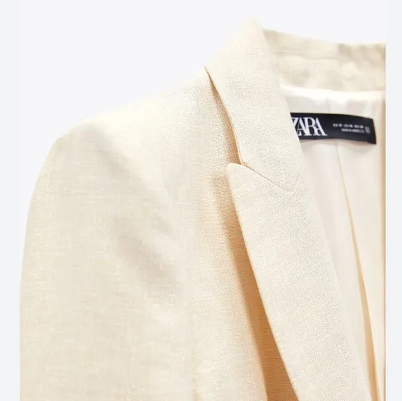 NEW Zara Metallic Thread Long Blazer Dress Cream