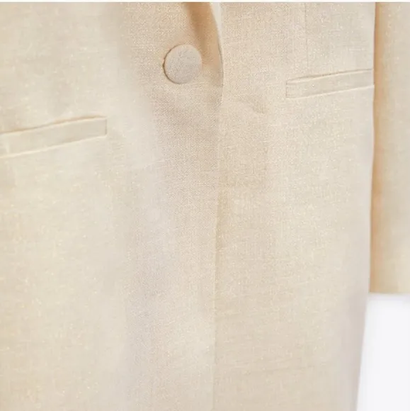 NEW Zara Metallic Thread Long Blazer Dress Cream