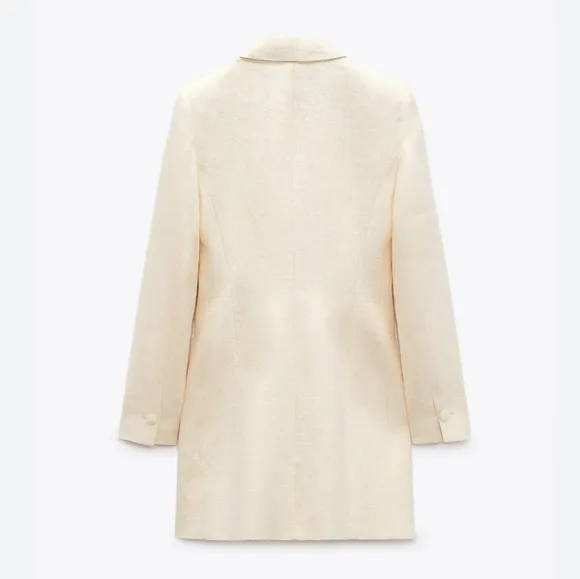 NEW Zara Metallic Thread Long Blazer Dress Cream