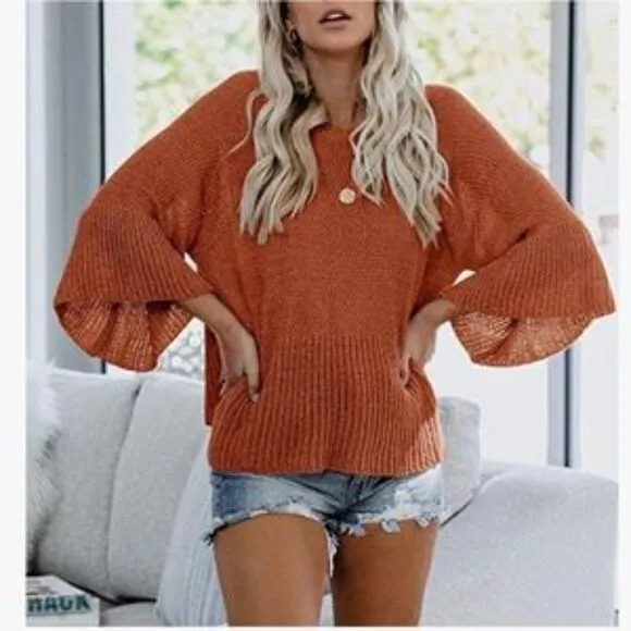 NEW Bell Sleeves Loose Knitted Sweater Top