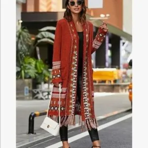 NEW Bohemian Tribal Fringe Cardigan With Pockets