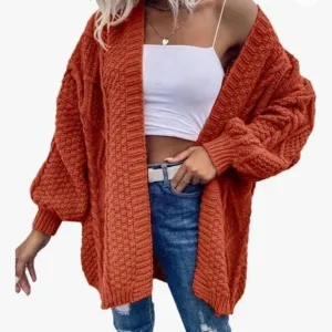New Cable Knit Open Front Lantern Sleeves Chunky Sweater