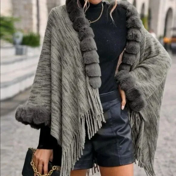 New Elegant Fringe Trim Batwing Sleeve Cardigan