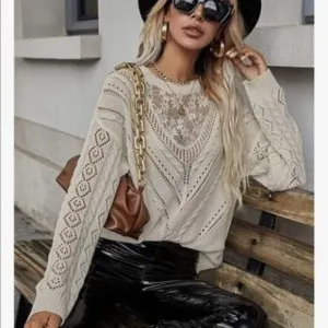 NEW Lace Splice Pullover Sweater Top